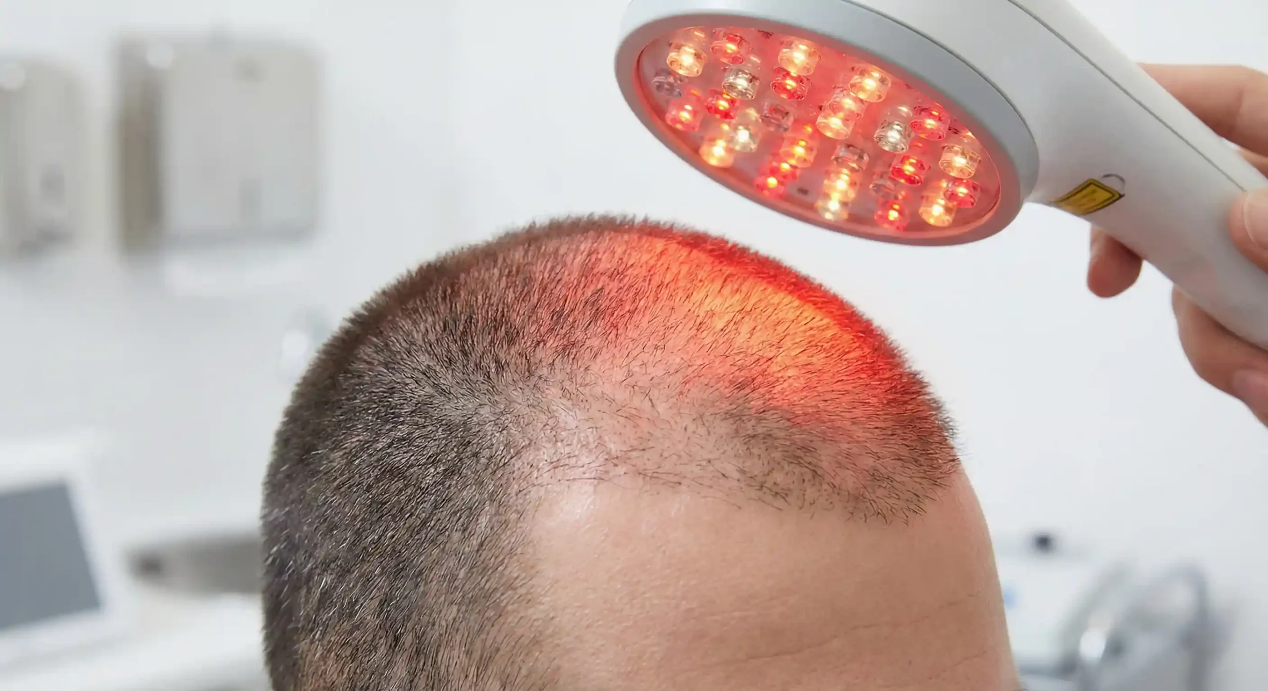 Red light therapy applied to the scalp for hair growth support