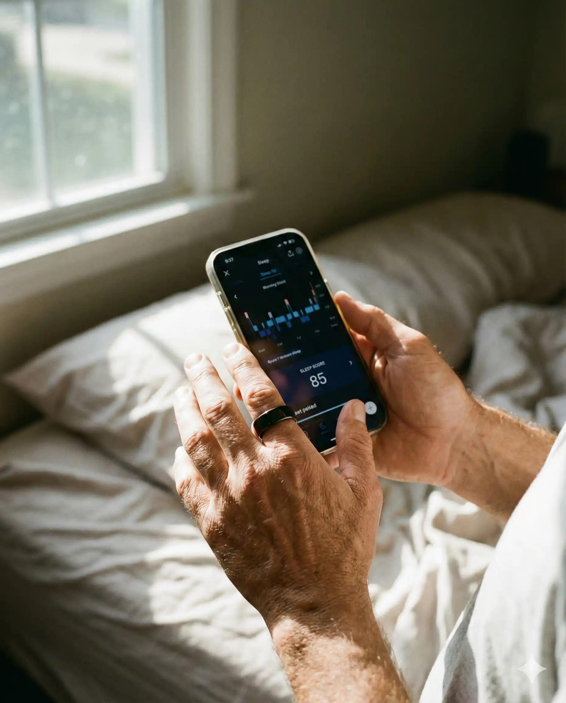 Tracking health metrics and sleep data using a smart ring and a mobile tracking app