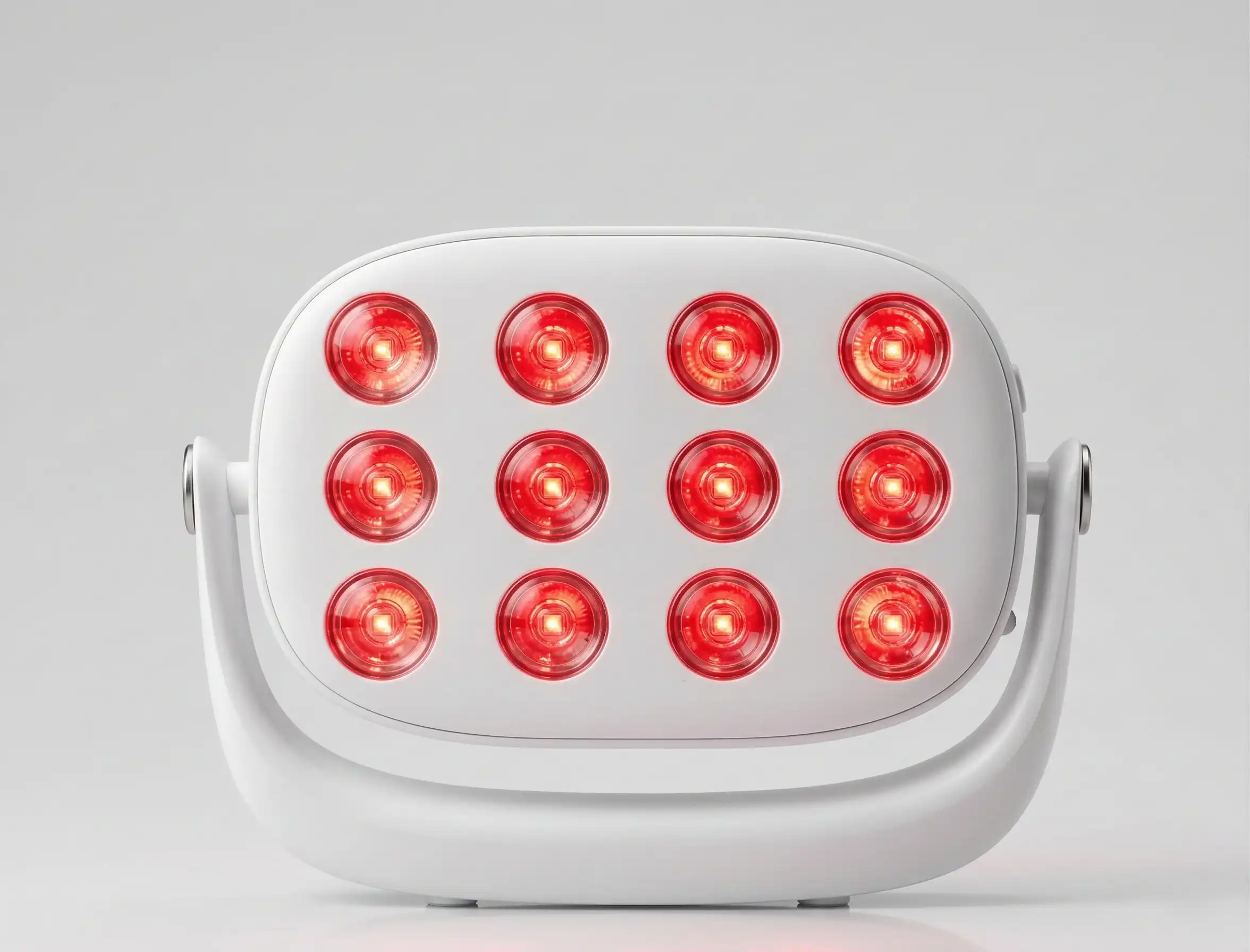The Valo Spark device on its polished stand, with twelve powerful points of deep therapeutic red light glowing, ready to deliver wellness