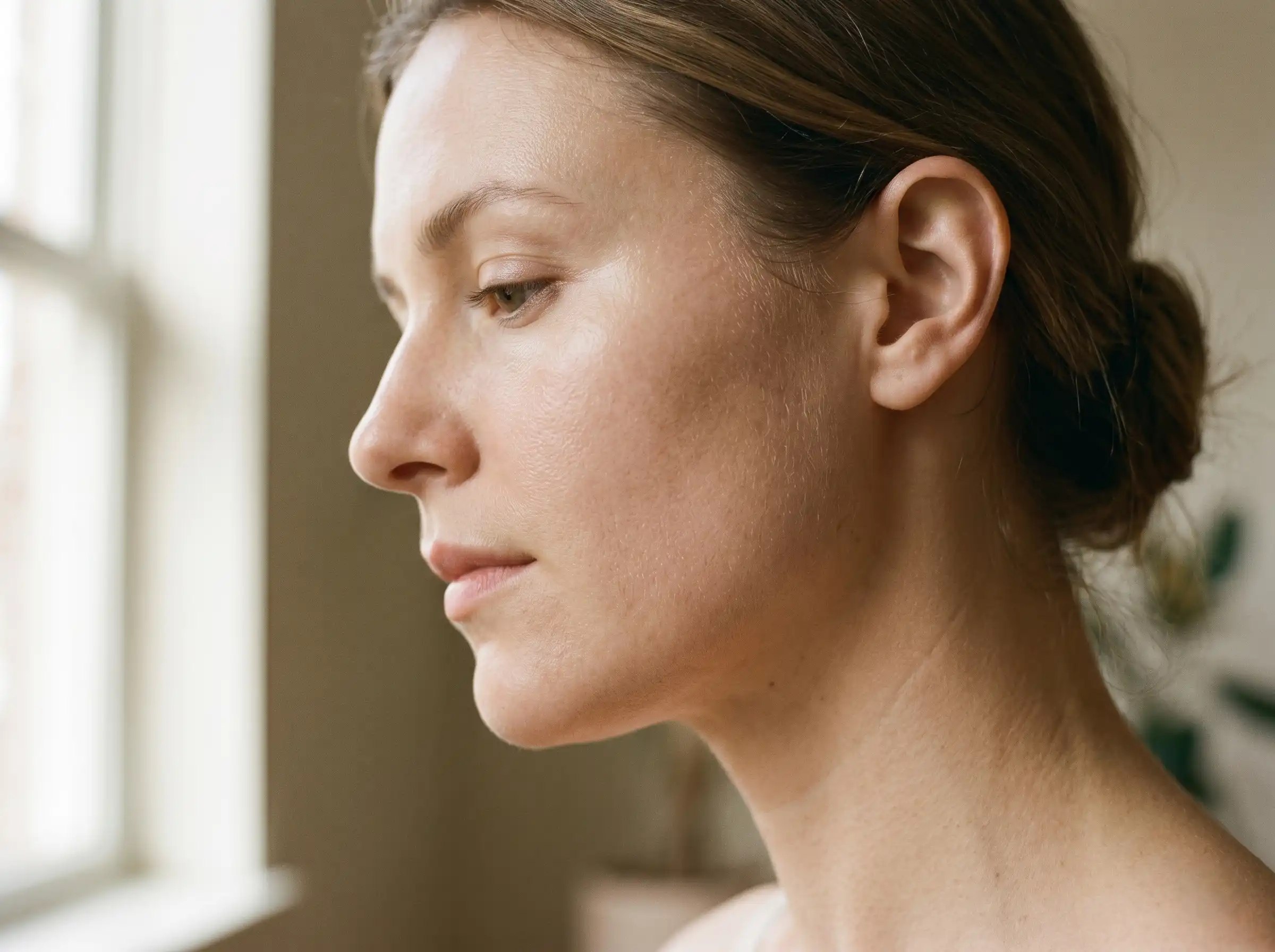 Close-up of skin texture illustrating the anti-aging effects of red light therapy on collagen and skin firmness